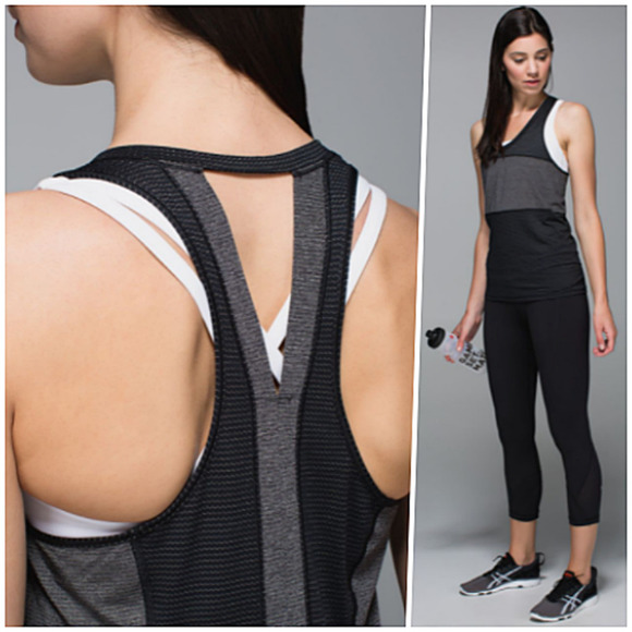 RARE Lululemon Run Lightweight Soft Mesh Singlet Tank Black Gray Black 6 NWOT - Picture 1 of 15